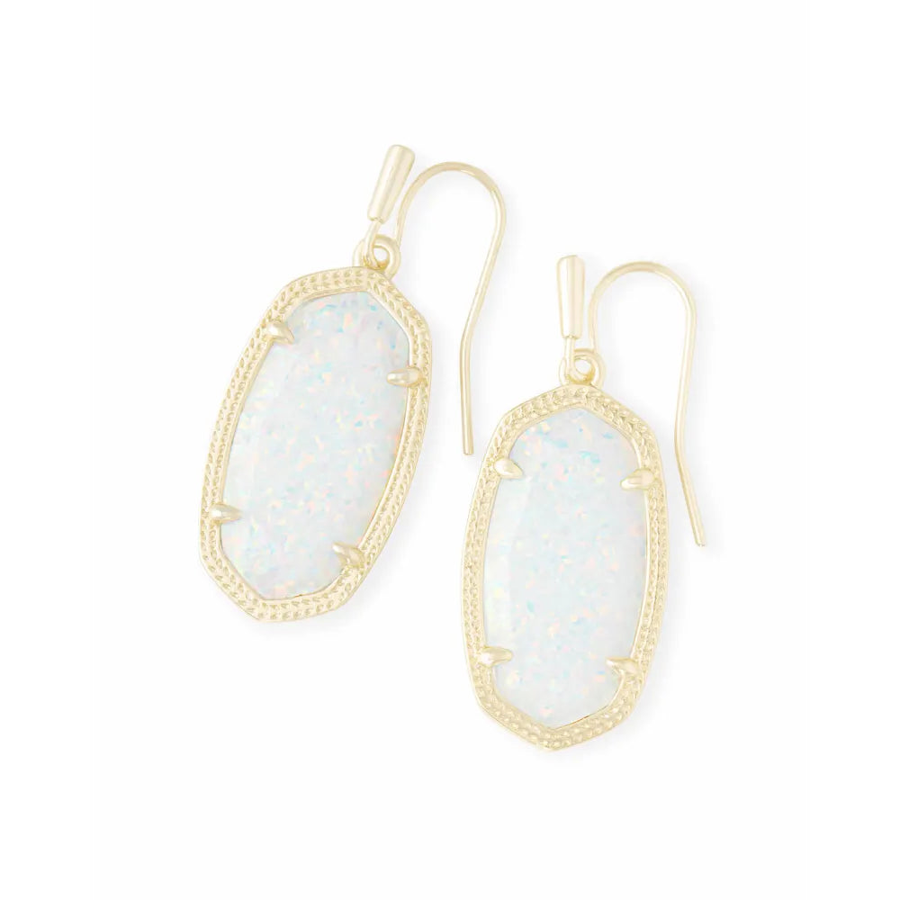 Kendra Scott Dani Gold Drop Earrings in White Kyocera Opal