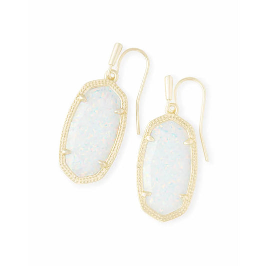 Kendra Scott Dani Gold Drop Earrings in White Kyocera Opal