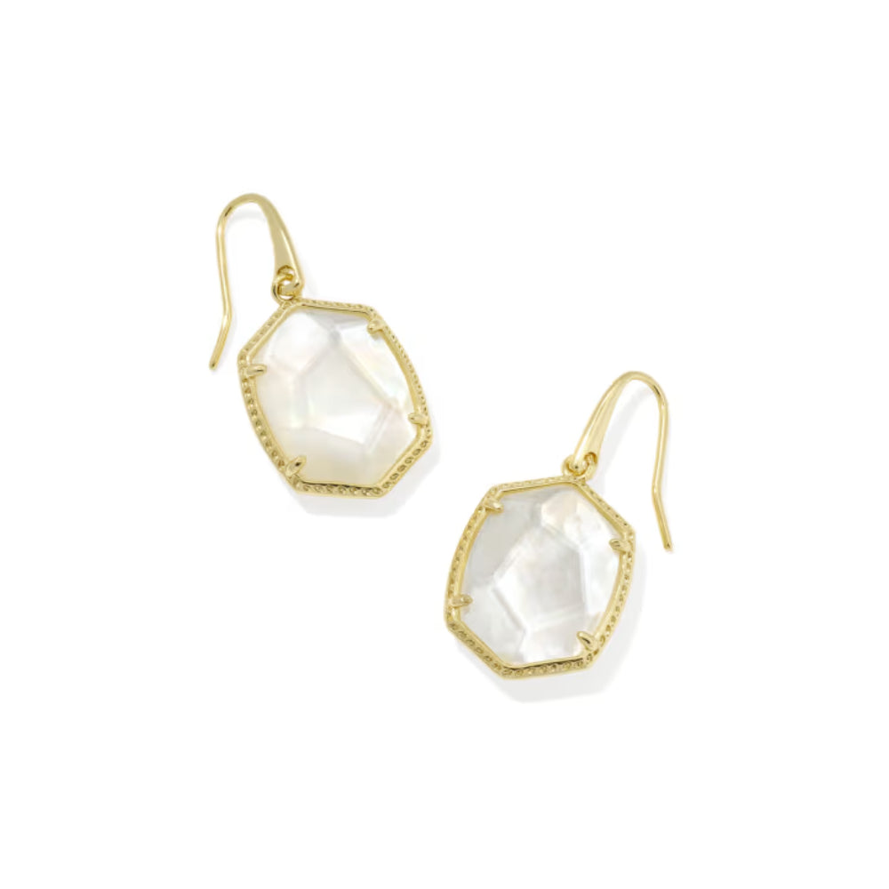 Kendra Scott Gold Daphne Frame Drop Earrings in Taupe Mother of Pearl