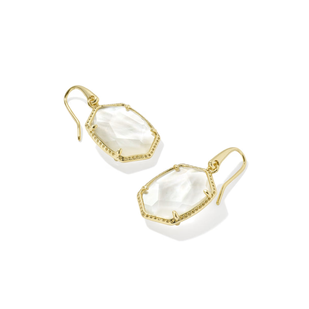Kendra Scott Gold Daphne Frame Drop Earrings in Taupe Mother of Pearl
