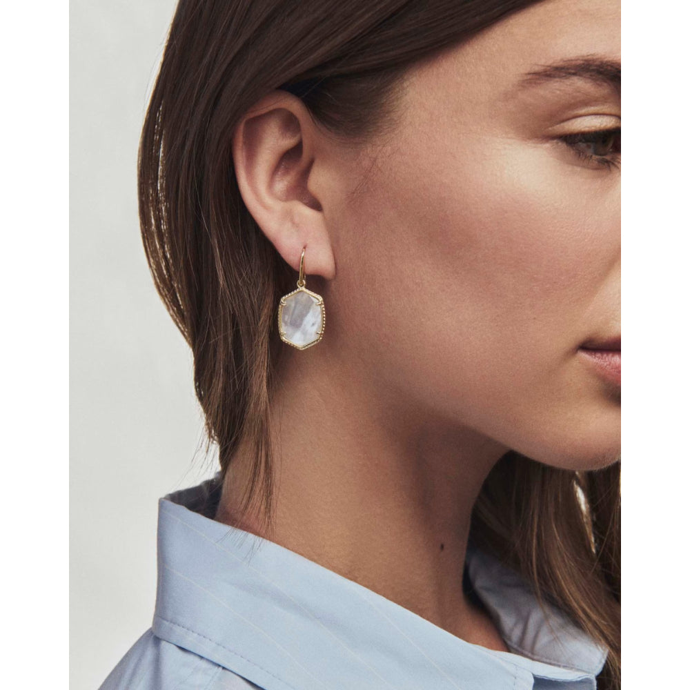 Kendra Scott Gold Daphne Frame Drop Earrings in Taupe Mother of Pearl