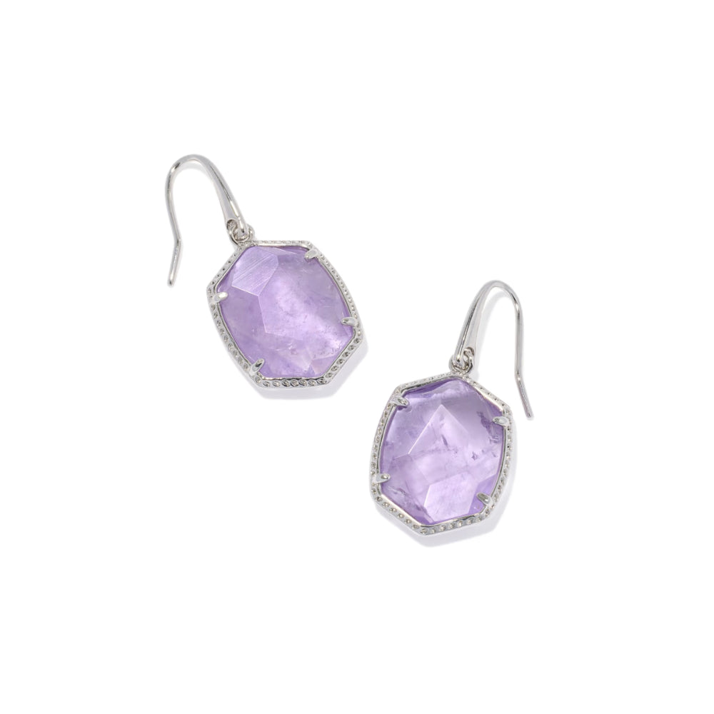 Kendra Scott Silver Daphne Frame Drop Earrings in Purple Amethyst