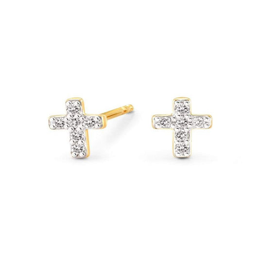 Kendra Scott Cross 14k Yellow Gold Stud Earrings in White Diamond