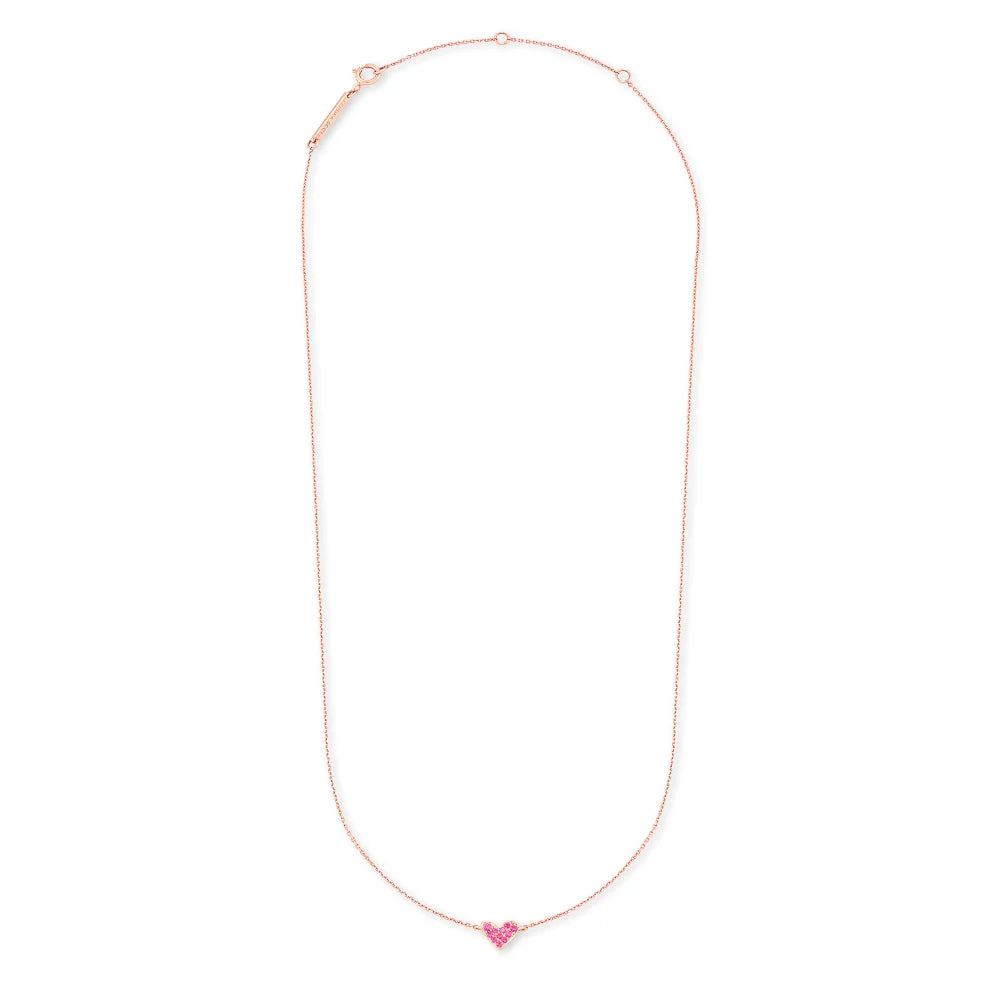 Kendra Scott Heart 14k Rose Gold Necklace in Pink Sapphire