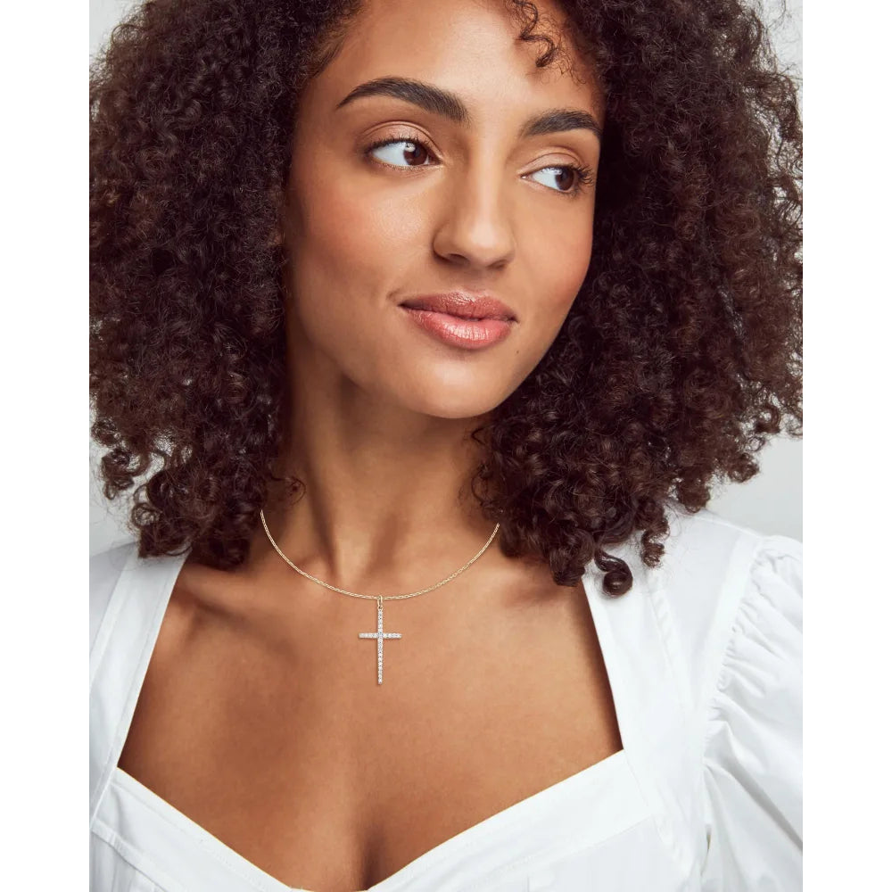 Kendra Scott Large Cross 14k Gold Pendant Necklace in White Diamond