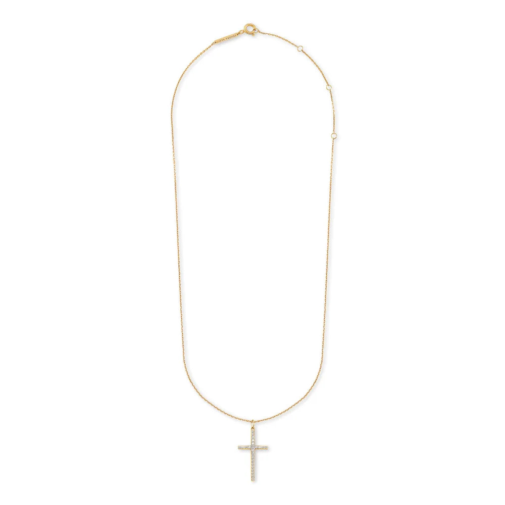 Kendra Scott Large Cross 14k Gold Pendant Necklace in White Diamond