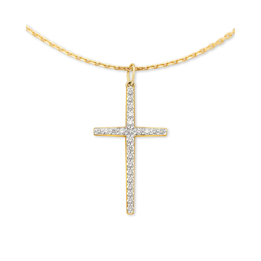 Kendra Scott Large Cross 14k Gold Pendant Necklace in White Diamond