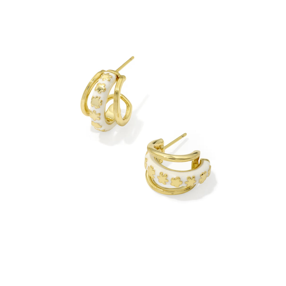 Kendra Scott Gold Jane Huggie Earrings in White Enamel