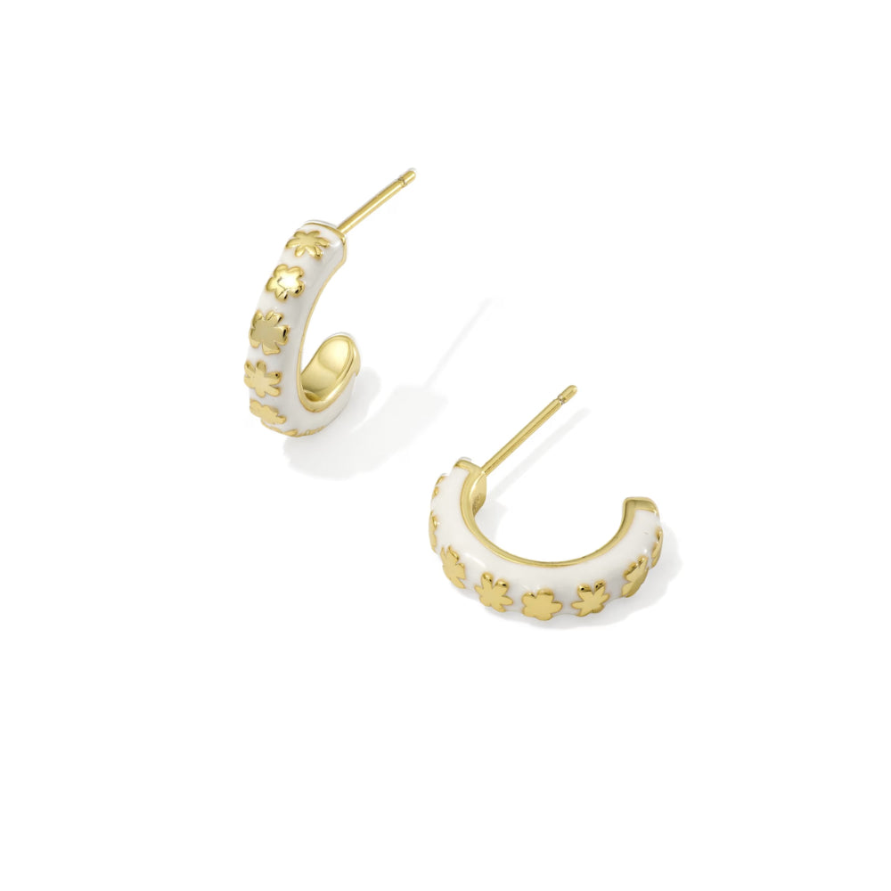 Kendra Scott Gold Jane Huggie Earrings in White Enamel