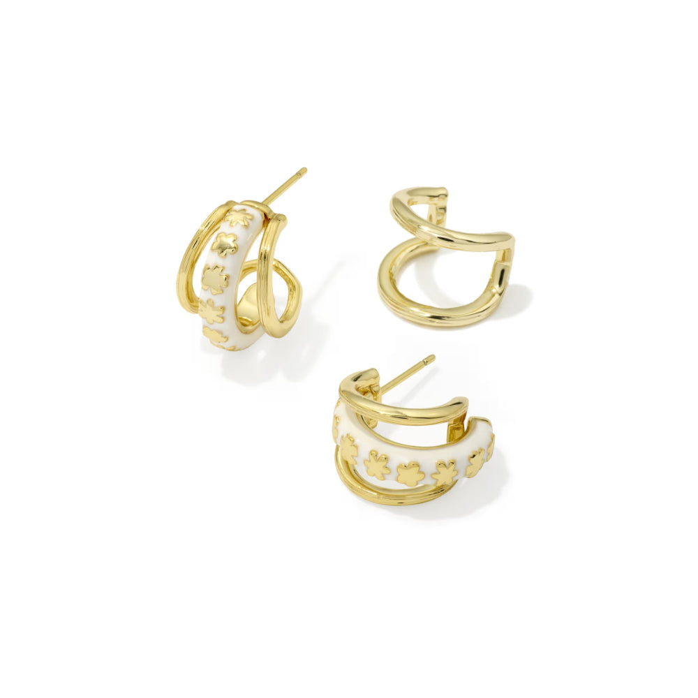 Kendra Scott Gold Jane Huggie Earrings in White Enamel