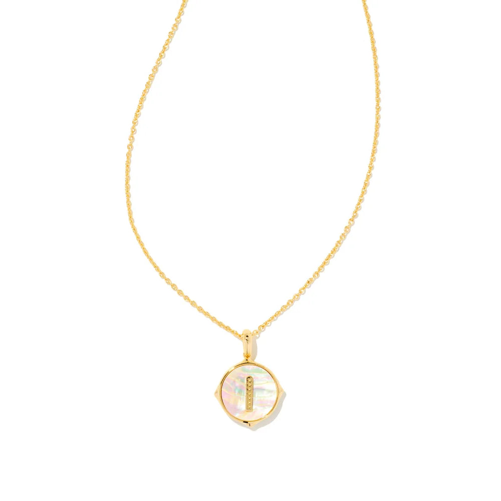 Kendra Scott Letter Gold Disc Reversible Pendant Necklace in Iridescent Abalone