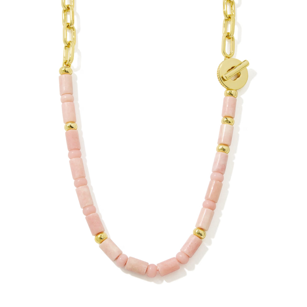 Kendra Scott Lindsey Beaded Half Chain Necklace in Light Pink Quartzite