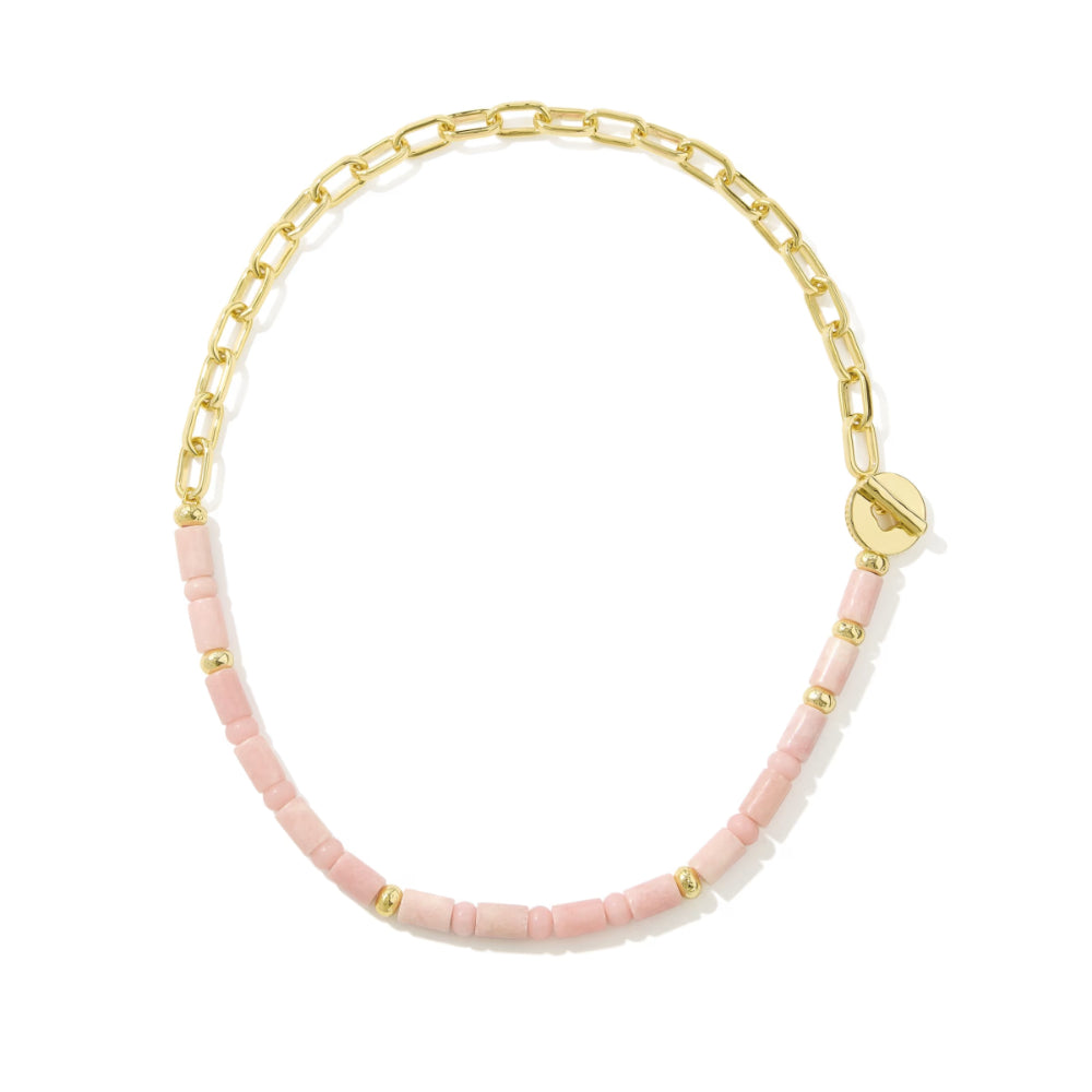 Kendra Scott Lindsey Beaded Half Chain Necklace in Light Pink Quartzite