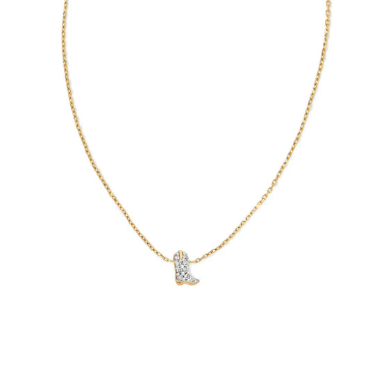 Kendra Scott Tiny Cowboy Boot 14k Yellow Gold Pendant Necklace in White Diamond