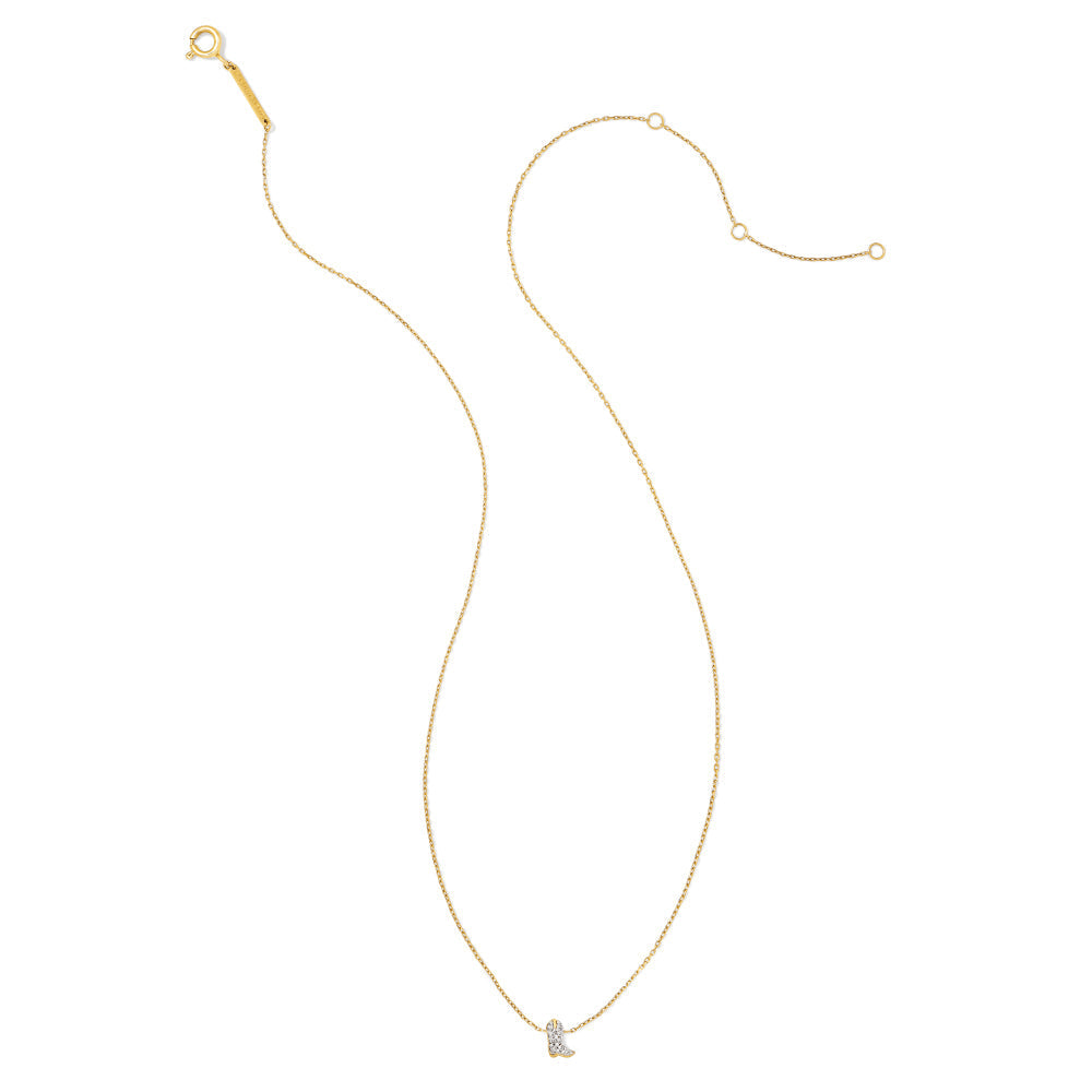 Kendra Scott Tiny Cowboy Boot 14k Yellow Gold Pendant Necklace in White Diamond