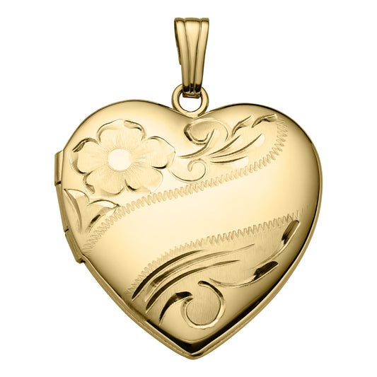 14k Gold Engraved Heart Locket with 20" Chain