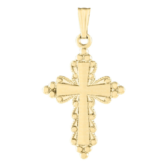 14k Yellow Gold Beaded Cross Necklace