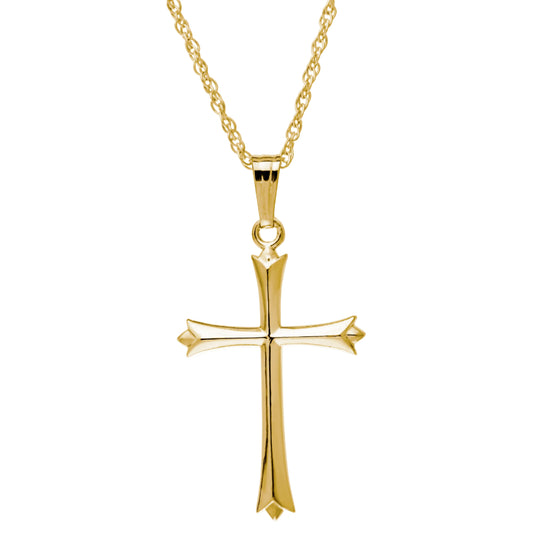 14k Gold Embossed Cross Pendant Necklace