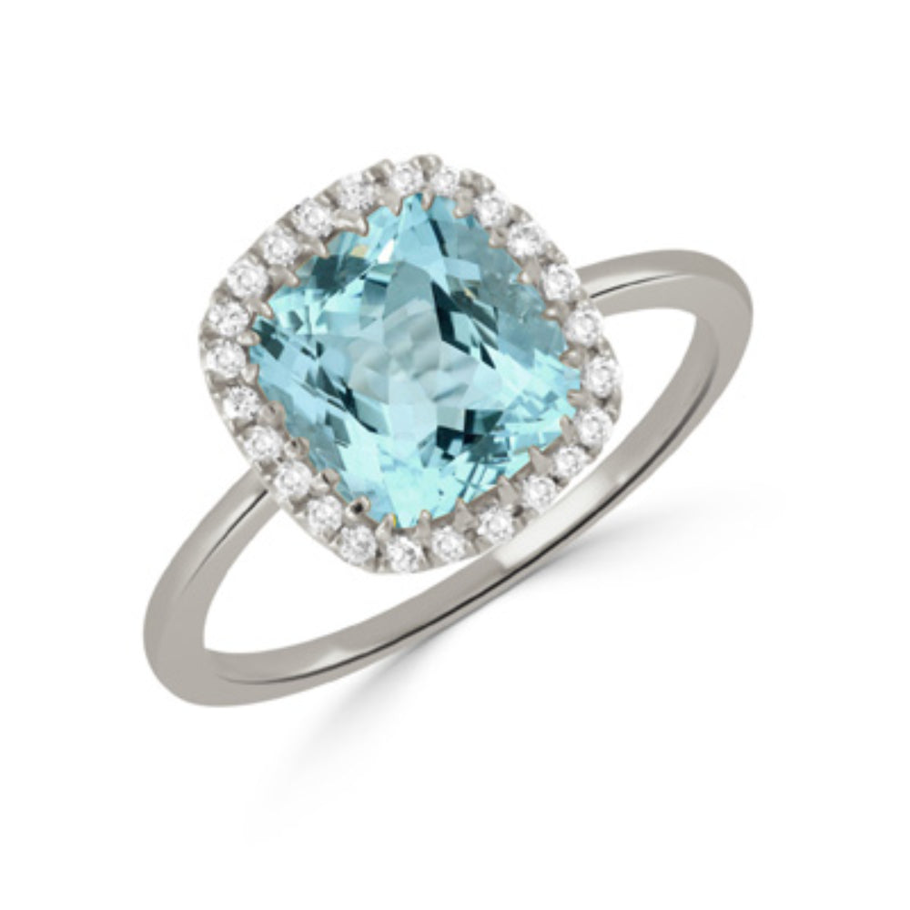 18k Gold Sky Blue Topaz Ring with Diamonds