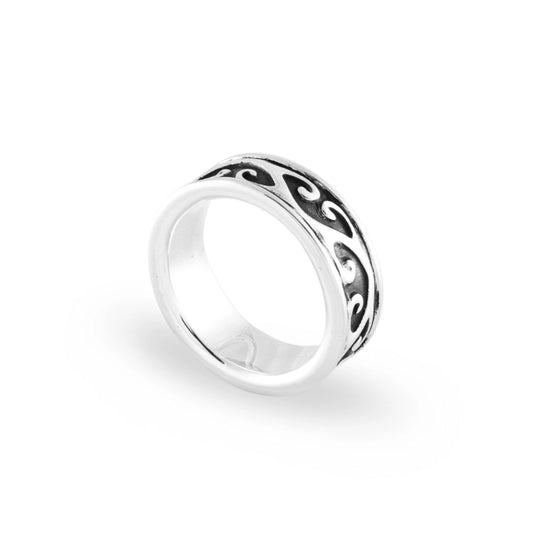 Men's Sterling Silver 9mm Tribal Pattern Band