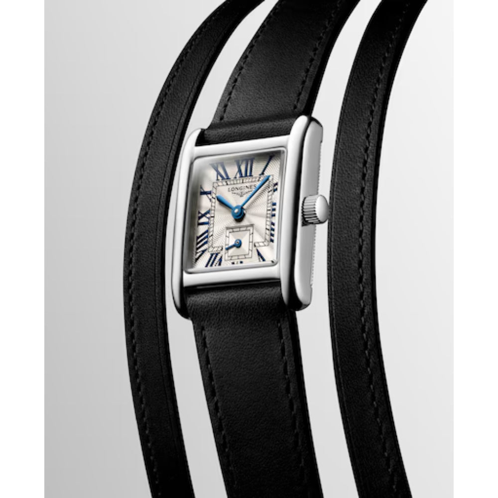 Longines Mini Dolcevita 29mm Quartz Watch with 3 Row Black Leather Bracelet