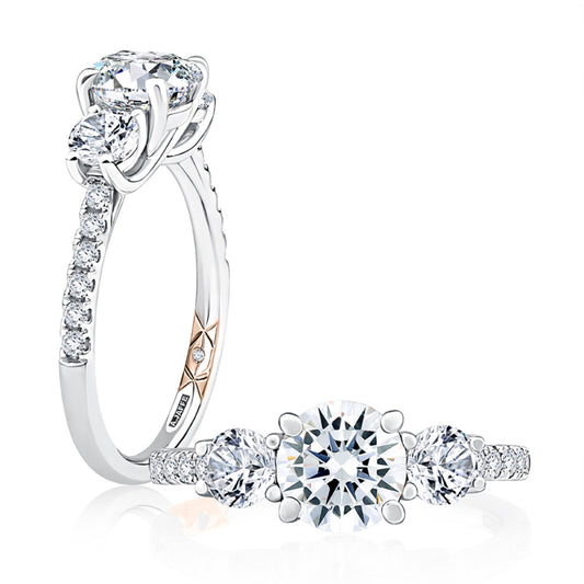 A. JAFFE 14k Three Stone Trellis Diamond Engagement Ring with Pave ...
