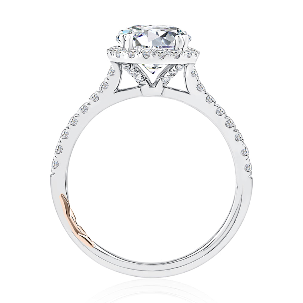 A. Jaffe Cushion Shaped Halo Round Center Diamond Engagement Ring with Pave Band
