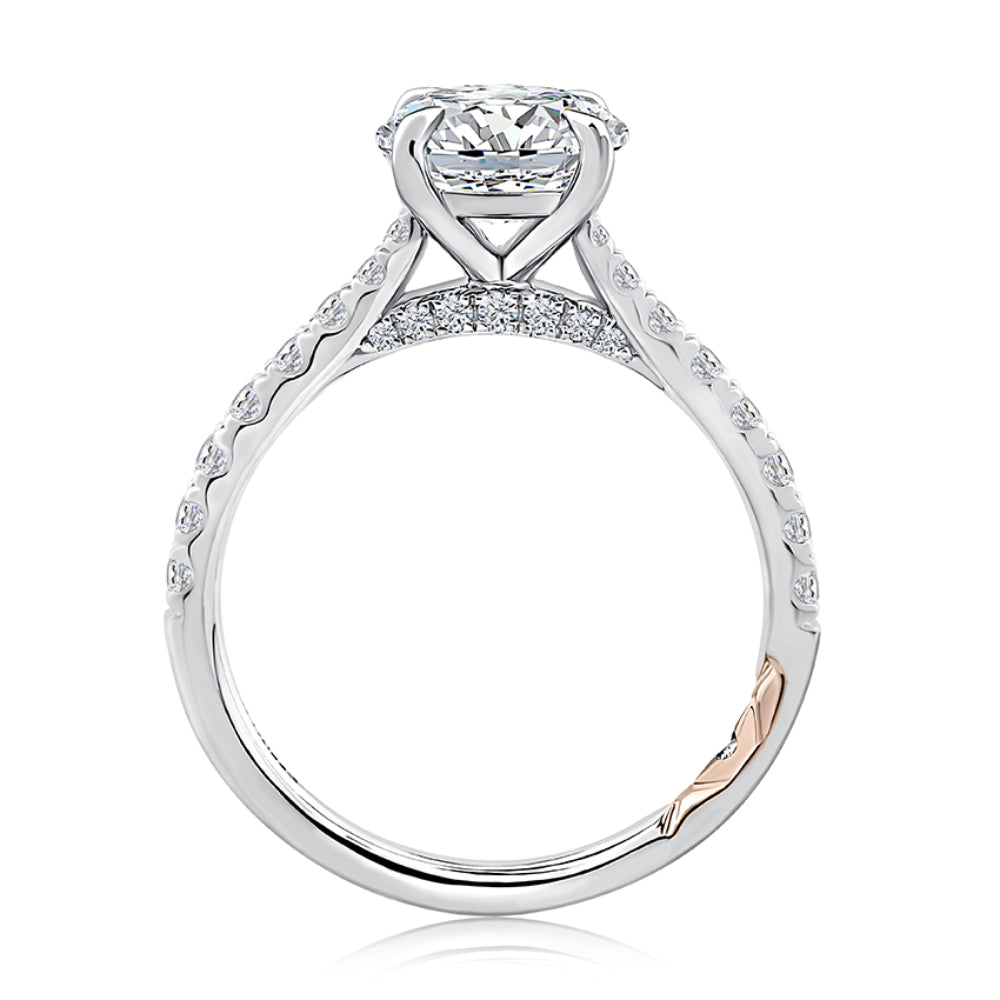 A. Jaffe Round Center Diamond Engagement Ring with Peek-A-Boo Diamonds and Pave Band