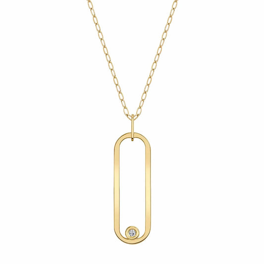 14 Karat Yellow Gold Open Oval Pendant Diamond Necklace