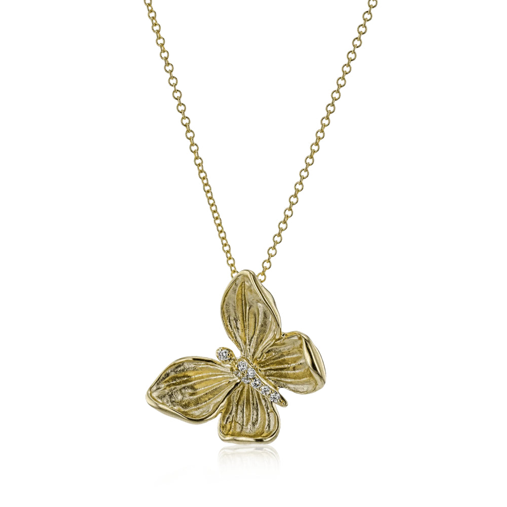 gold butterfly on gold chain on white background