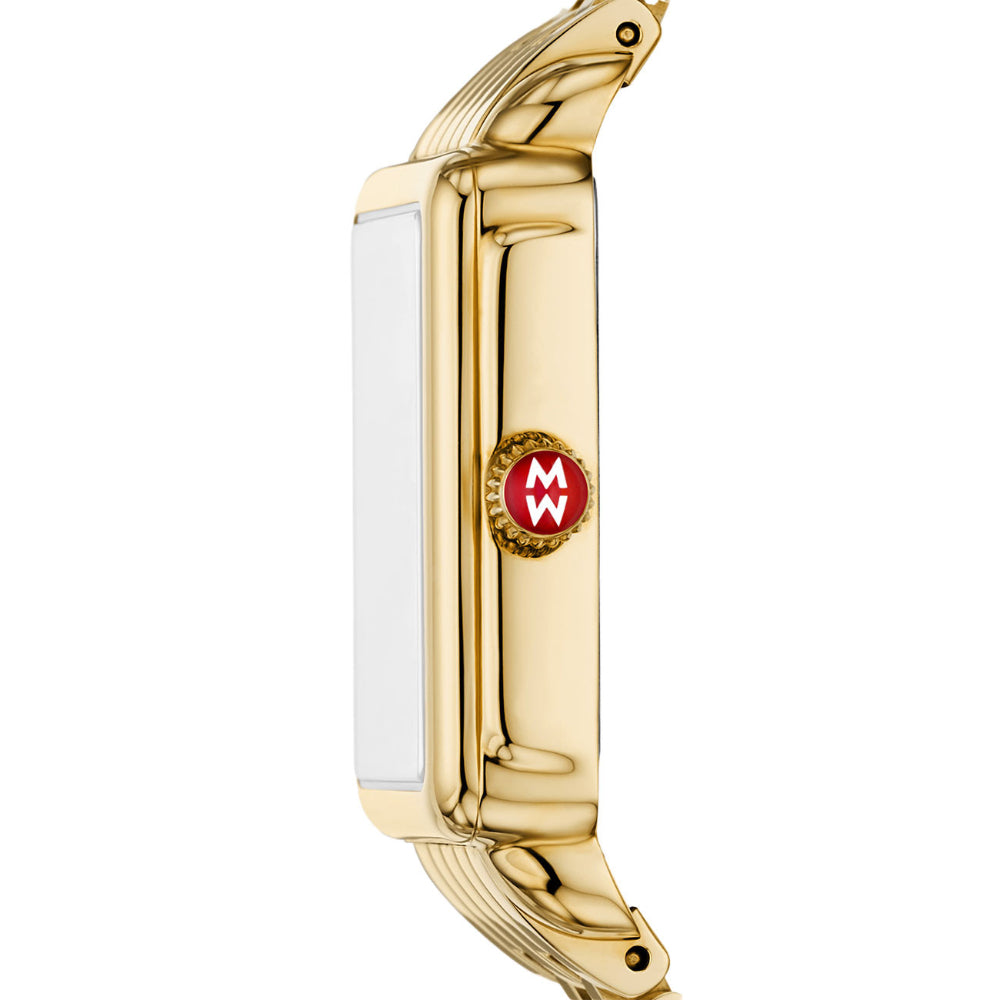 Michele Deco Park Gold-Tone Watch with Dark Cherry Red Dial