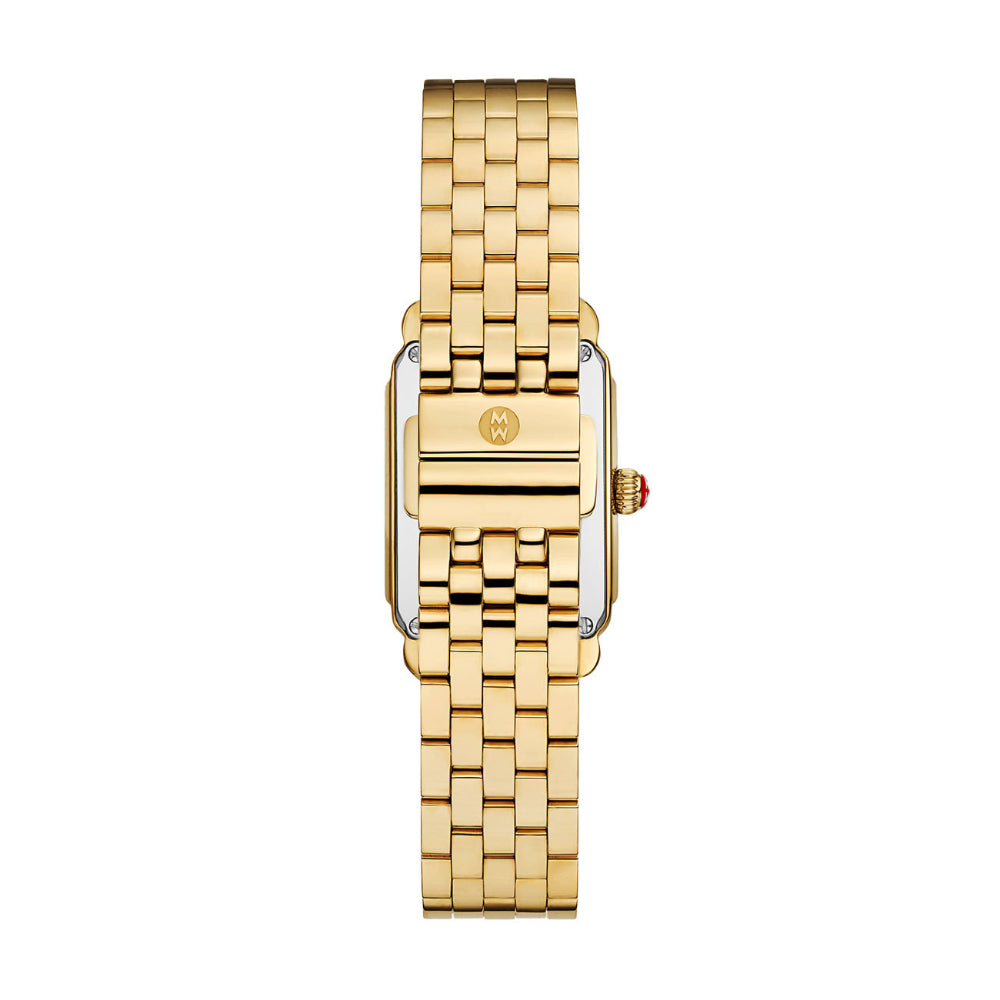 Michele Deco Park Gold-Tone Watch with Dark Cherry Red Dial