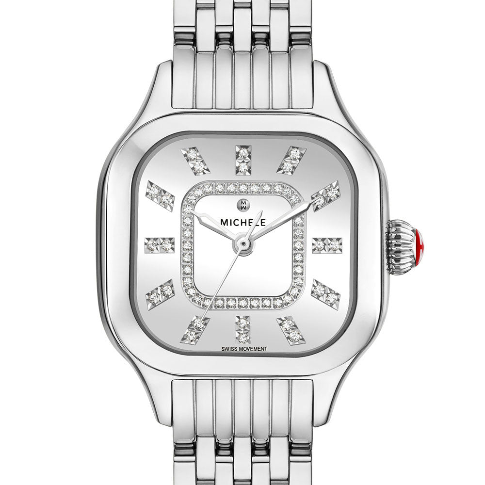 Michele Meggie High Shine Diamond Dial Stainless Steel Watch