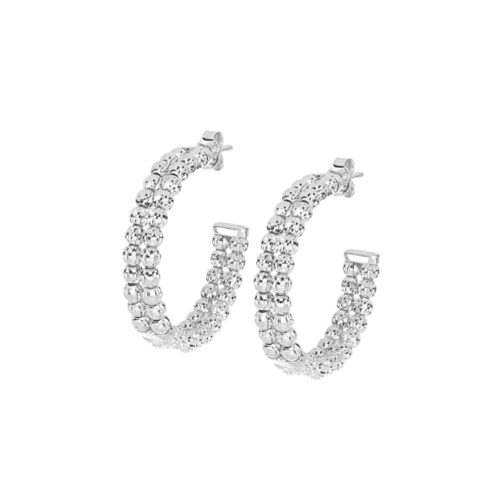 Desmos "Crystal" 25mm Sterling Silver 2 Row Hoop Earrings