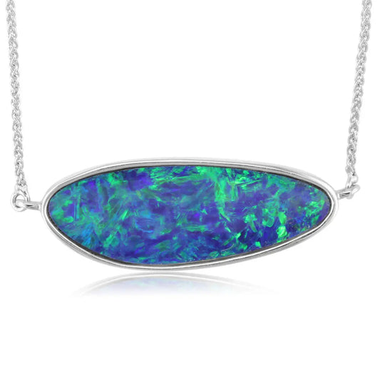 14k Gold Australian Opal Doublet Pendant Necklace