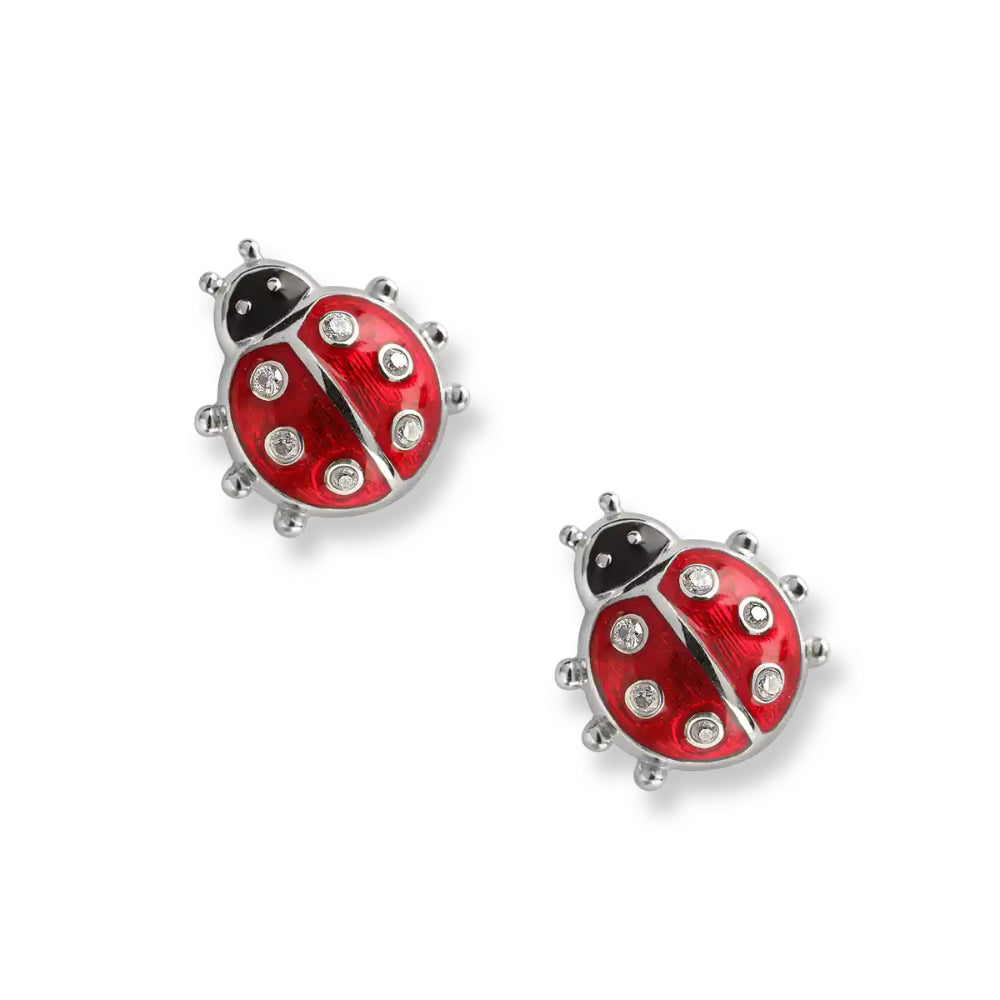 Nicole Barr Red Ladybug Stud Earrings with White Sapphires