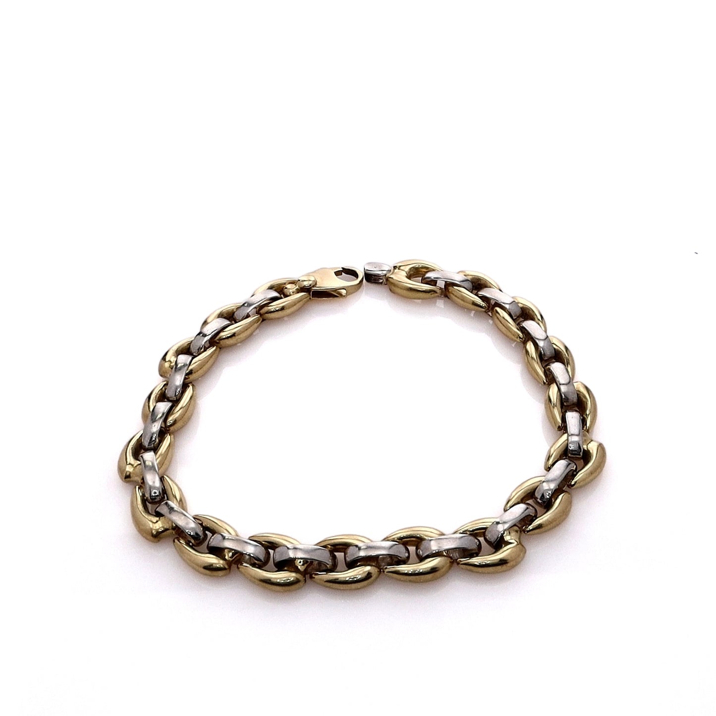 Estate 18k Two-Tone Gold Polished Oval Links with Alternating Bars Bracelet