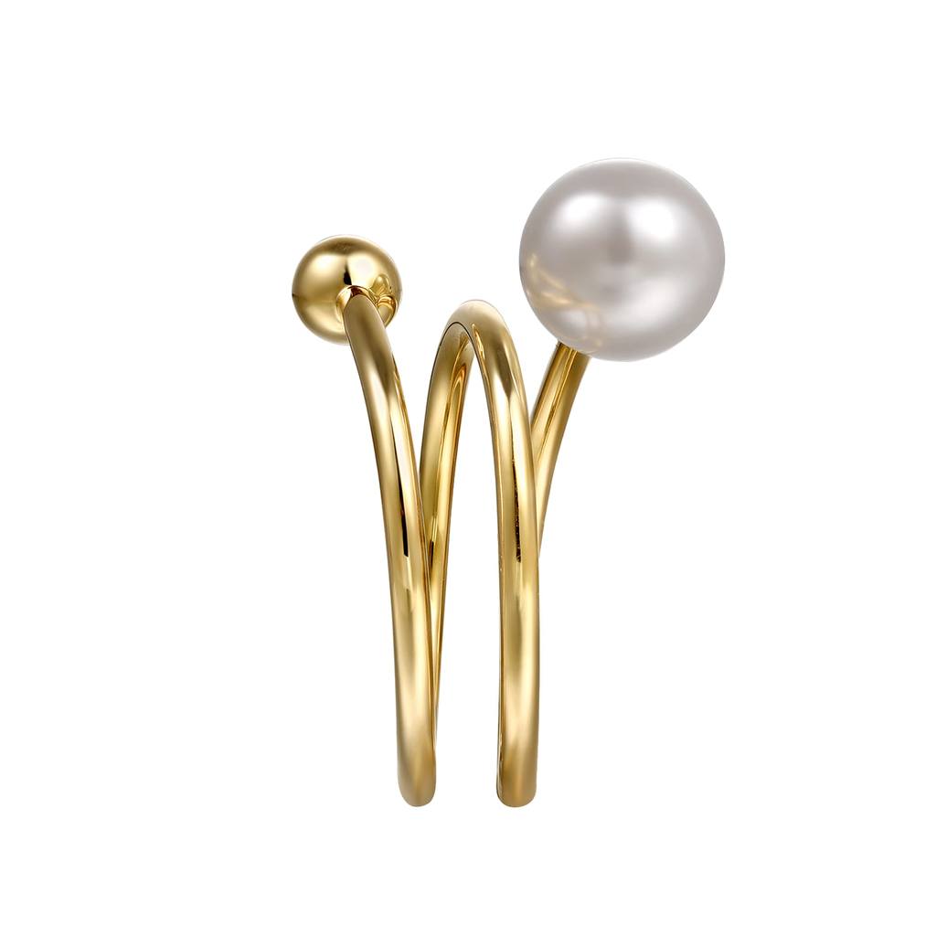Gold ring with a pearl on a white background