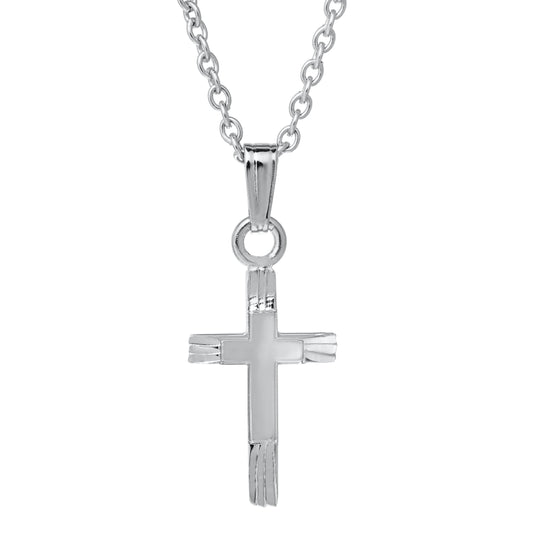 Children's Sterling Silver Engraved Cross Necklace