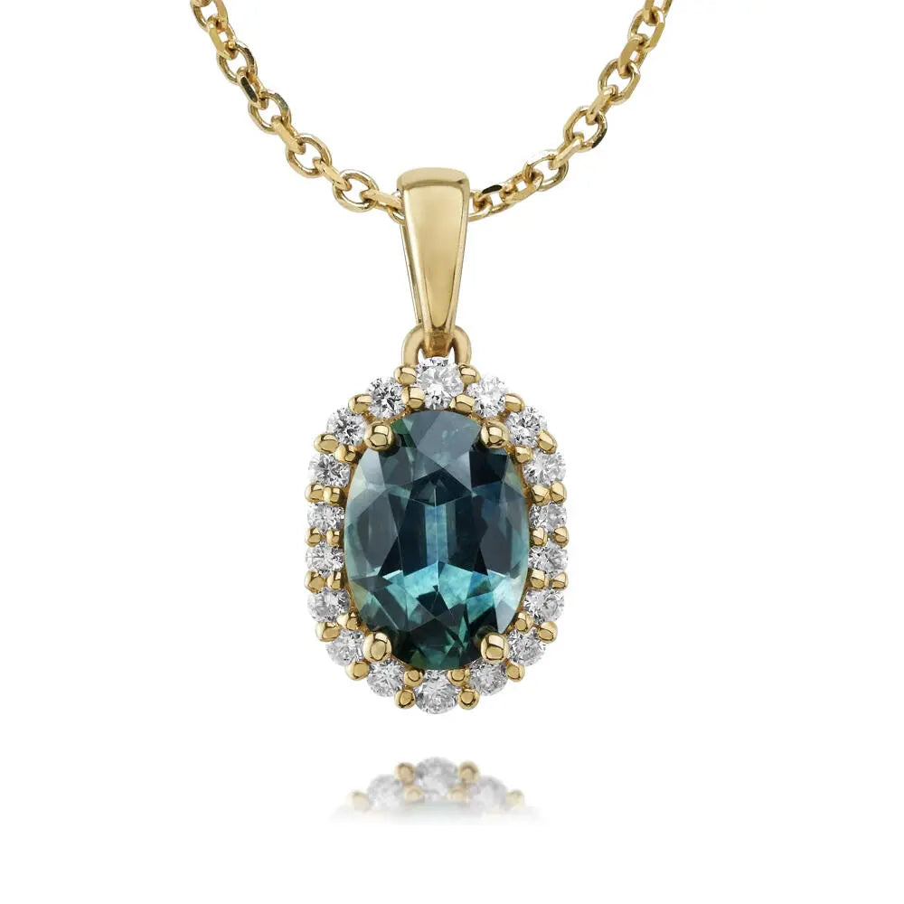 yellow gold sapphire necklace on white background