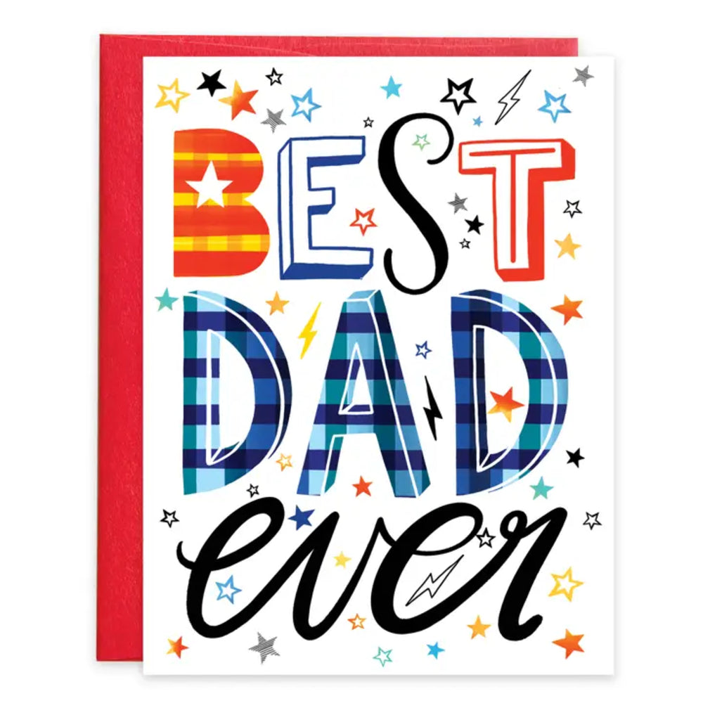 Greeting card with 'Best Dad Ever' text on a white background