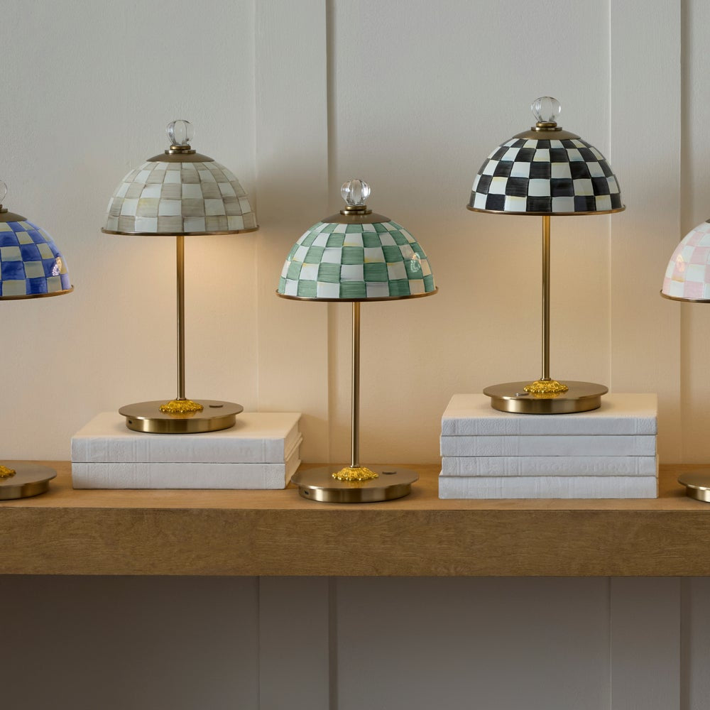 MacKenzie-Childs Emerald Check LED Rechargeable Dome Table Lamp