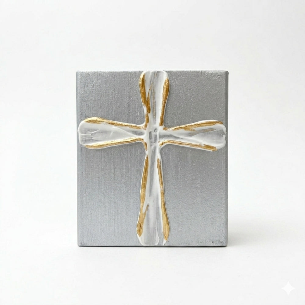 Ten Twenty Six Designs 4" x 4" Hand Painted White Cross Art