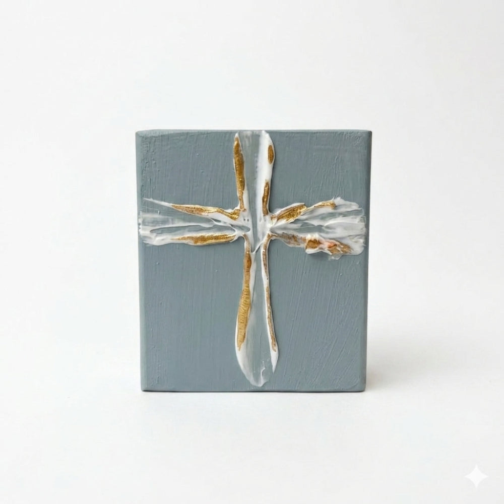 Ten Twenty Six Designs 4" x 4" Hand Painted White Cross Art