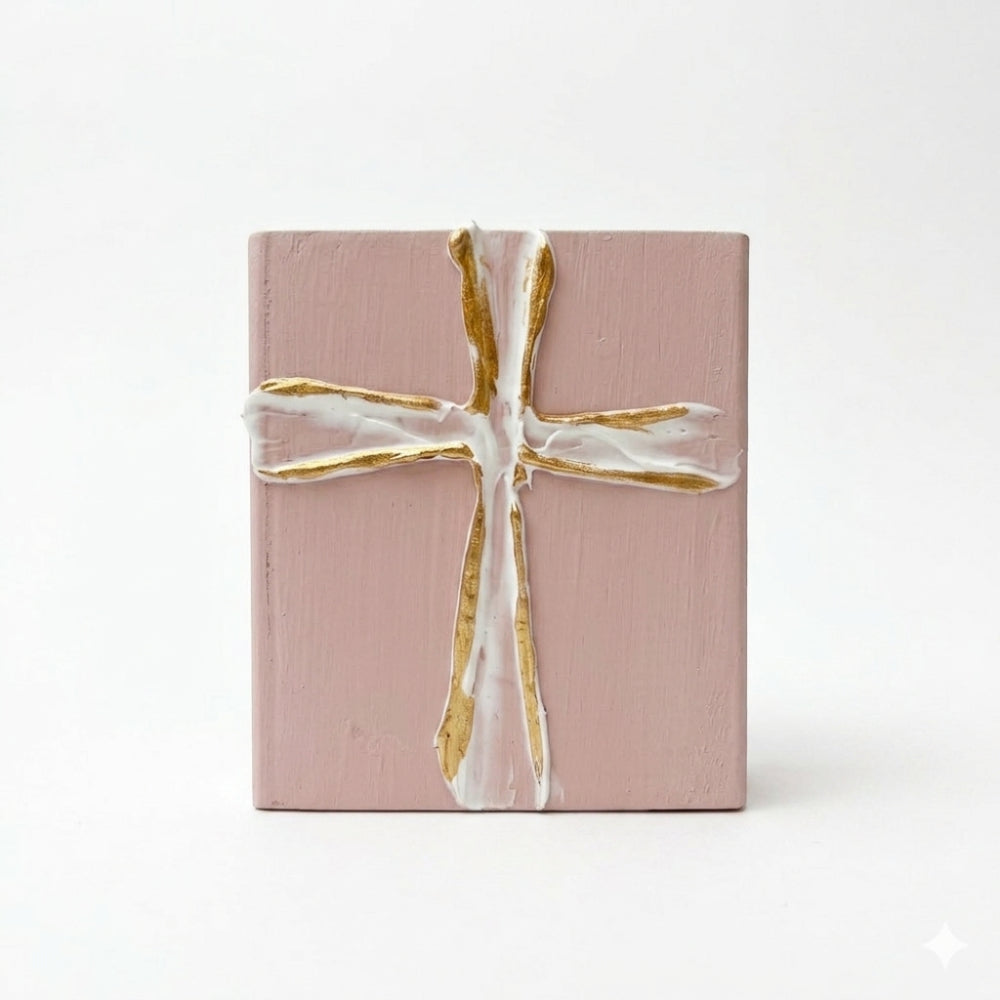 Ten Twenty Six Designs 4" x 4" Hand Painted White Cross Art