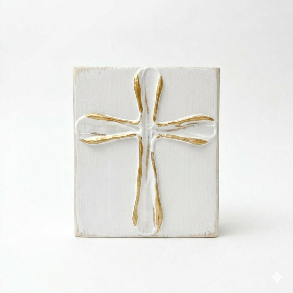 Ten Twenty Six Designs 4" x 4" Hand Painted White Cross Art
