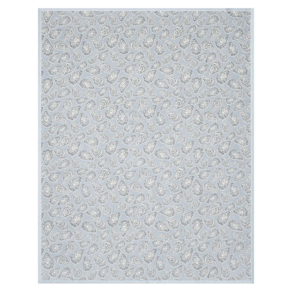 Patterned blanketwith small shapes on a light blue background