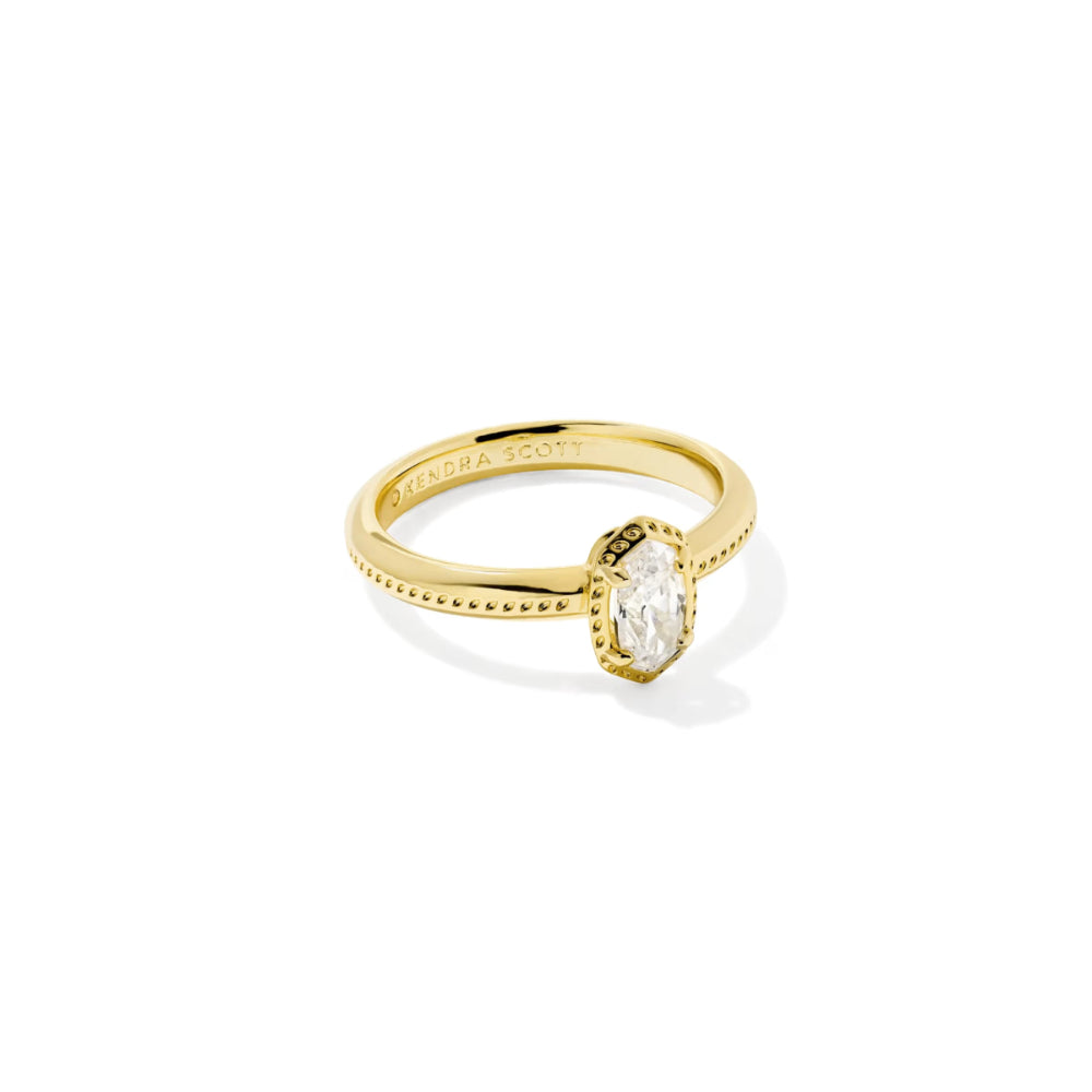 Kendra Scott Mini Elyse Luxe Band Gold Ring - White Cubic Zirconia