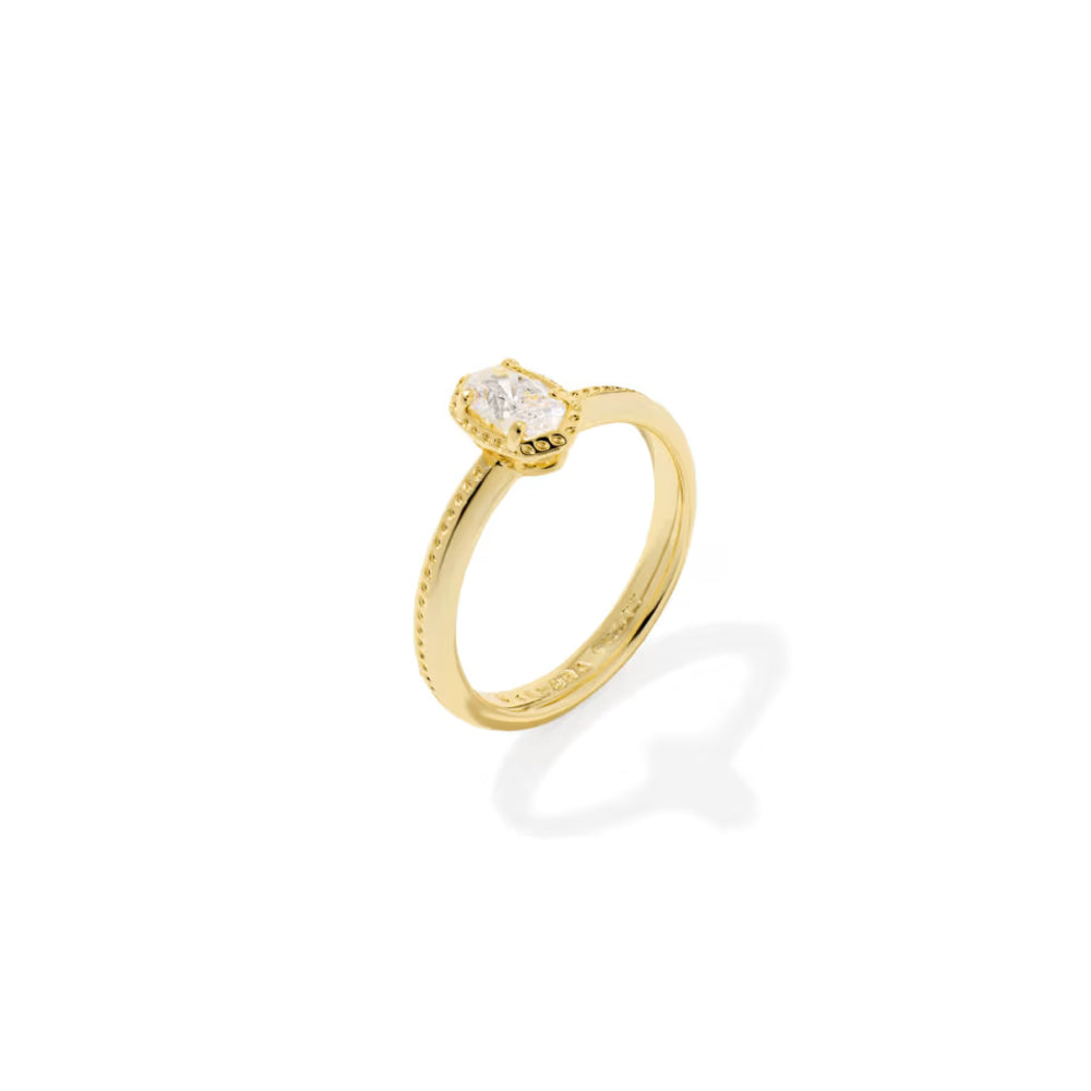 Kendra Scott Mini Elyse Luxe Band Gold Ring - White Cubic Zirconia