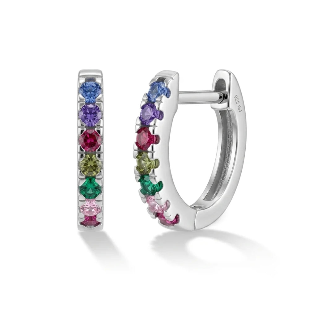 Children's Multicolored Encrusted CZ 9mm Sterling Silver Hoops